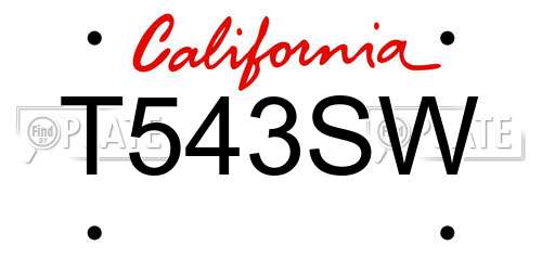 T543SW California License Plate