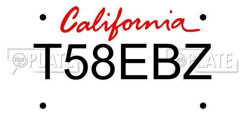 T58EBZ California License Plate