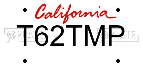 T62TMP California License Plate