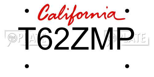 T62ZMP California License Plate