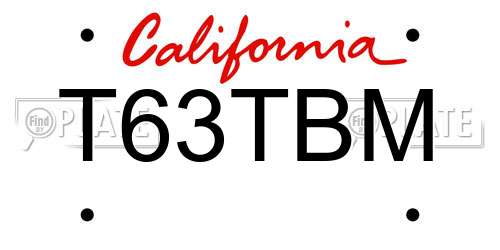 T63TBM California License Plate