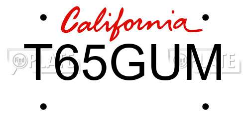 T65GUM California License Plate