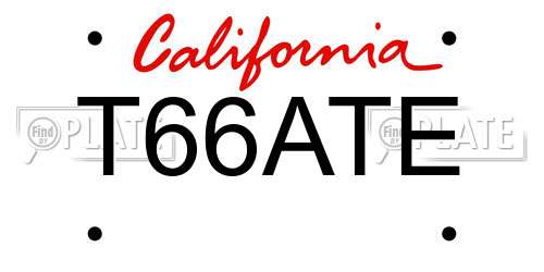 T66ATE California License Plate