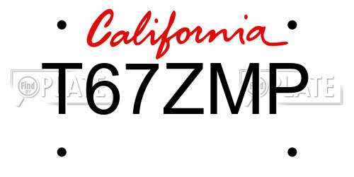 T67ZMP California License Plate