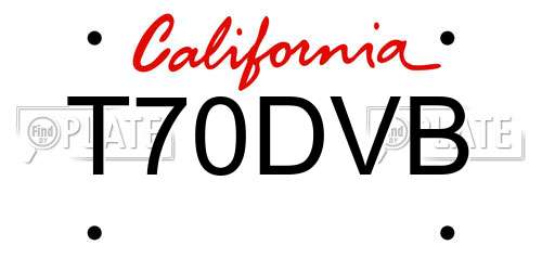 T70DVB California License Plate
