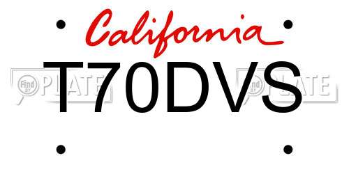 T70DVS California License Plate