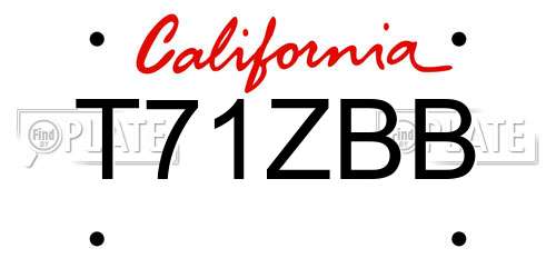 T71ZBB California License Plate