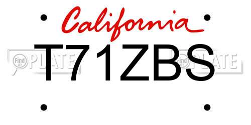 T71ZBS California License Plate