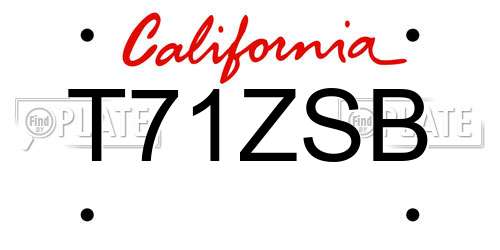 T71ZSB California License Plate
