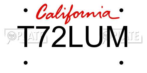 T72LUM California License Plate