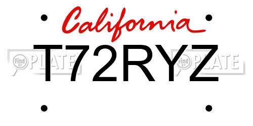 T72RYZ California License Plate