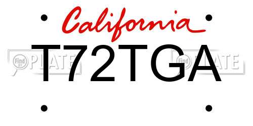 T72TGA California License Plate