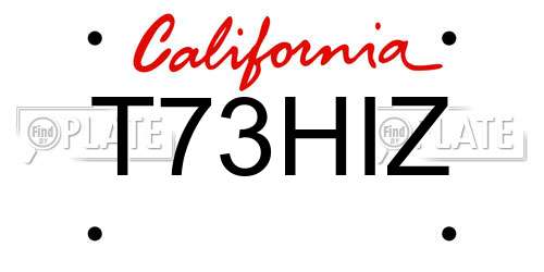 T73HIZ California License Plate