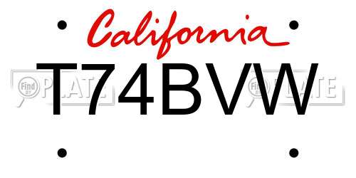T74BVW California License Plate