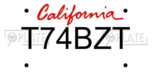 T74BZT California License Plate