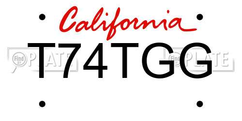 T74TGG California License Plate