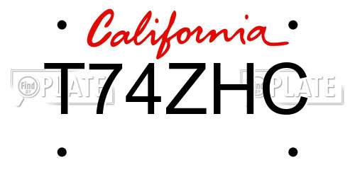 T74ZHC California License Plate