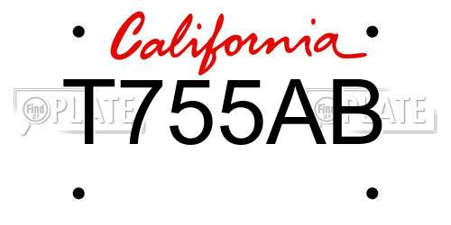 T755AB California License Plate