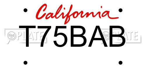 T75BAB California License Plate