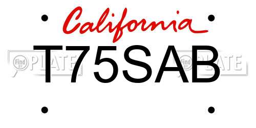 T75SAB California License Plate