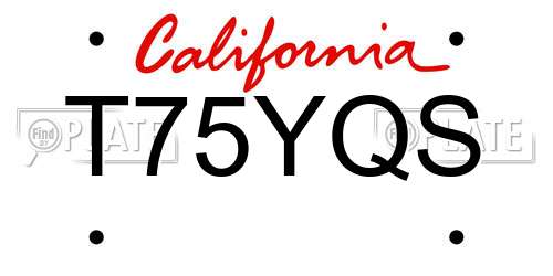 T75YQS California License Plate