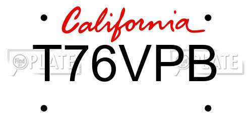 T76VPB California License Plate