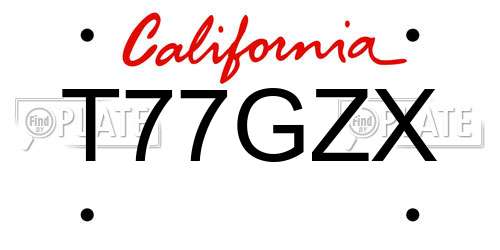 T77GZX California License Plate