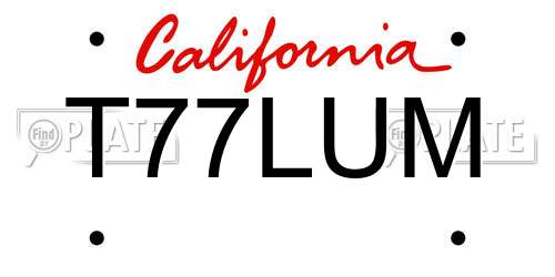 T77LUM California License Plate