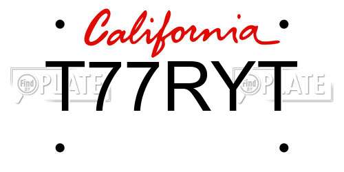 T77RYT California License Plate