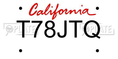 T78JTQ California License Plate
