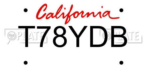 T78YDB California License Plate