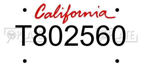 T802560 California License Plate