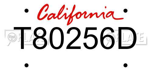 T80256D California License Plate
