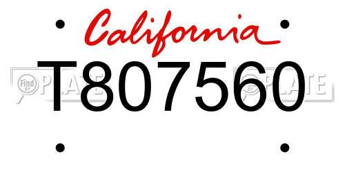 T807560 California License Plate