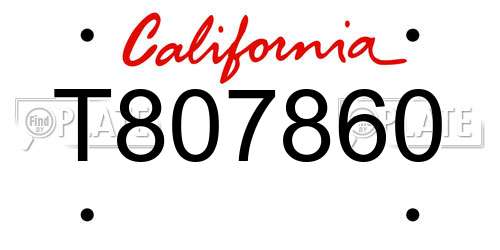 T807860 California License Plate