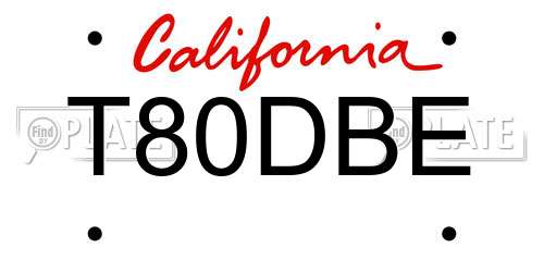 T80DBE California License Plate
