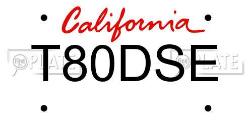 T80DSE California License Plate