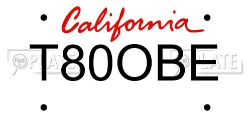 T80OBE California License Plate