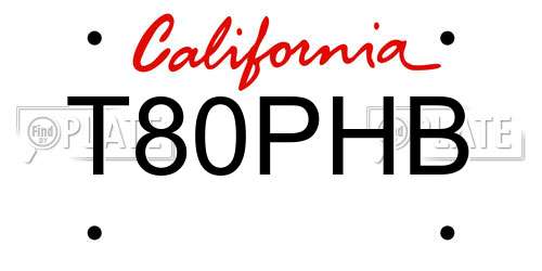 T80PHB California License Plate