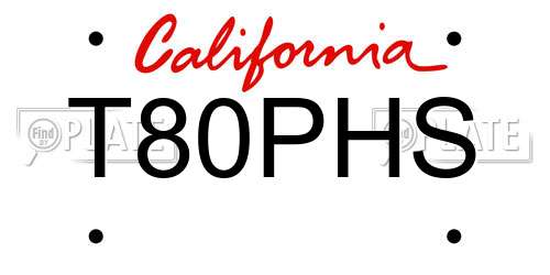 T80PHS California License Plate