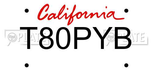 T80PYB California License Plate