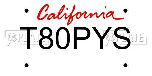 T80PYS California License Plate
