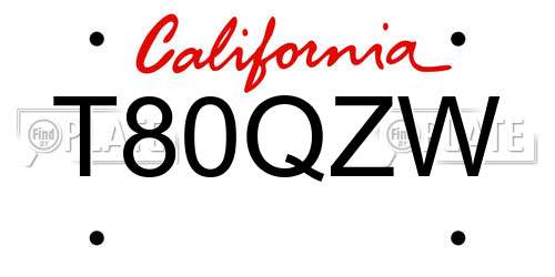 T80QZW California License Plate