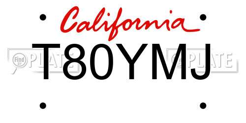 T80YMJ California License Plate
