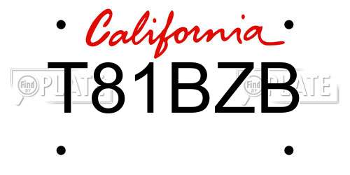T81BZB California License Plate