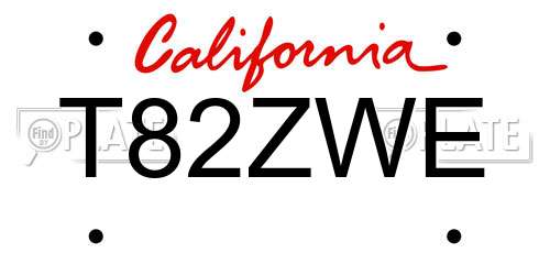 T82ZWE California License Plate