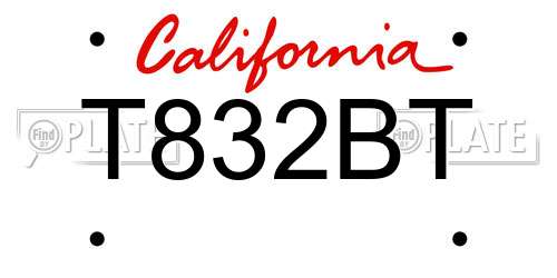 T832BT California License Plate