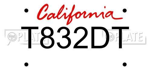 T832DT California License Plate