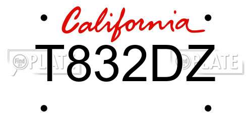 T832DZ California License Plate