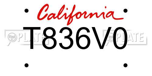 T836V0 California License Plate